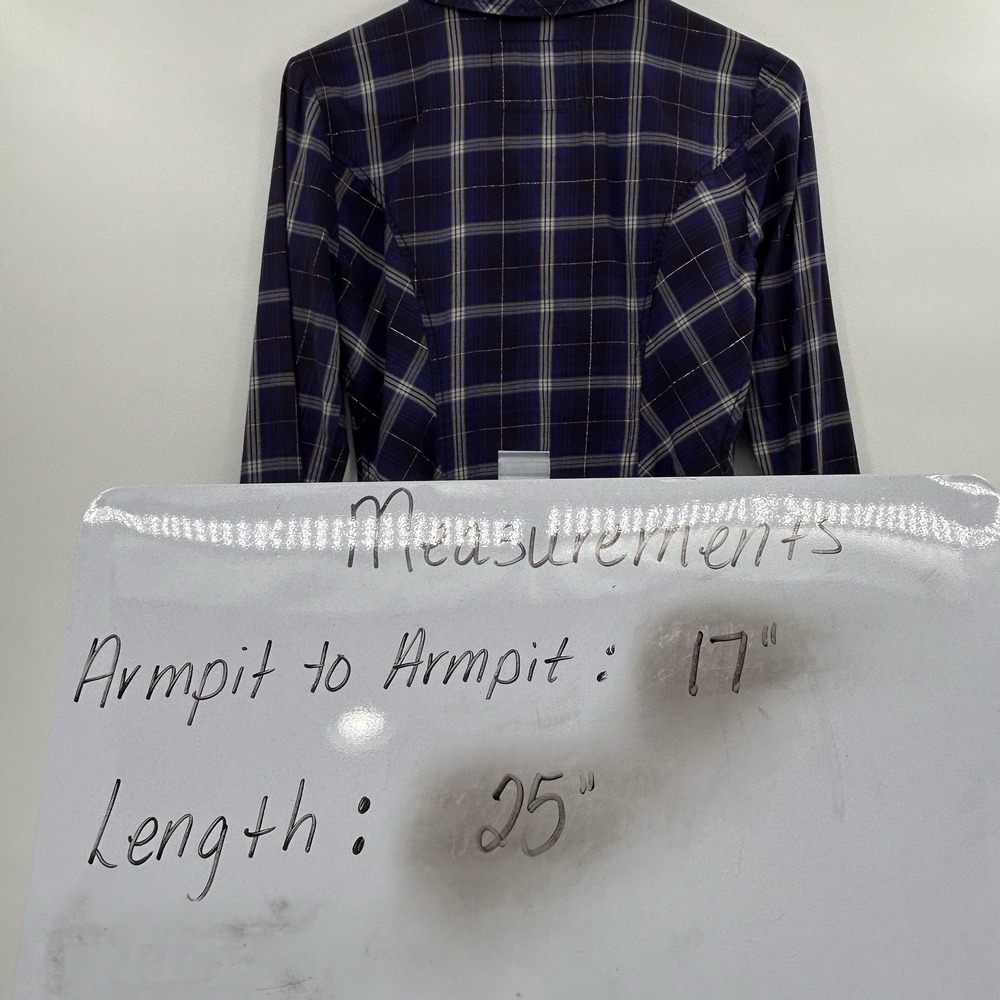 Guess Y2K Womens Pearl Snap Shirt Size Small Blue Plaid Long Sleeve Western 90s - Picture 7 of 7